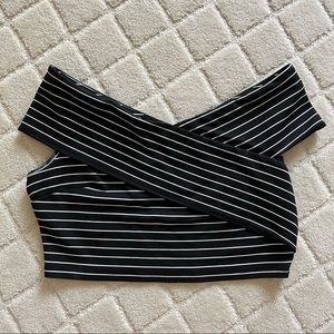 1. State Black and White Striped Crop Top